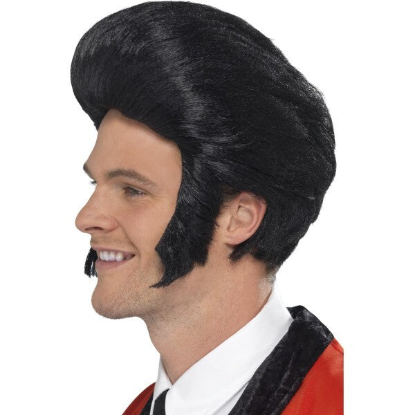 Smiffys 50s Quiff King Wig black with sideburns (British brand)