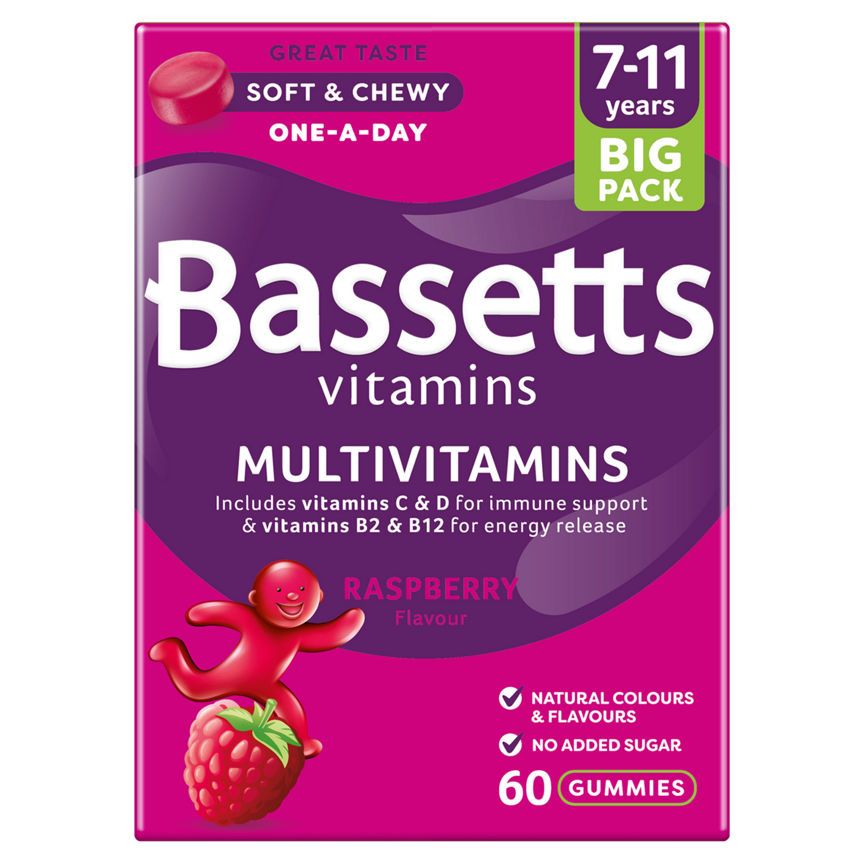 Bassetts Vitamins Multivitamins Raspberry Flavour 7-11 Years One A Day 60 Soft & Chewies