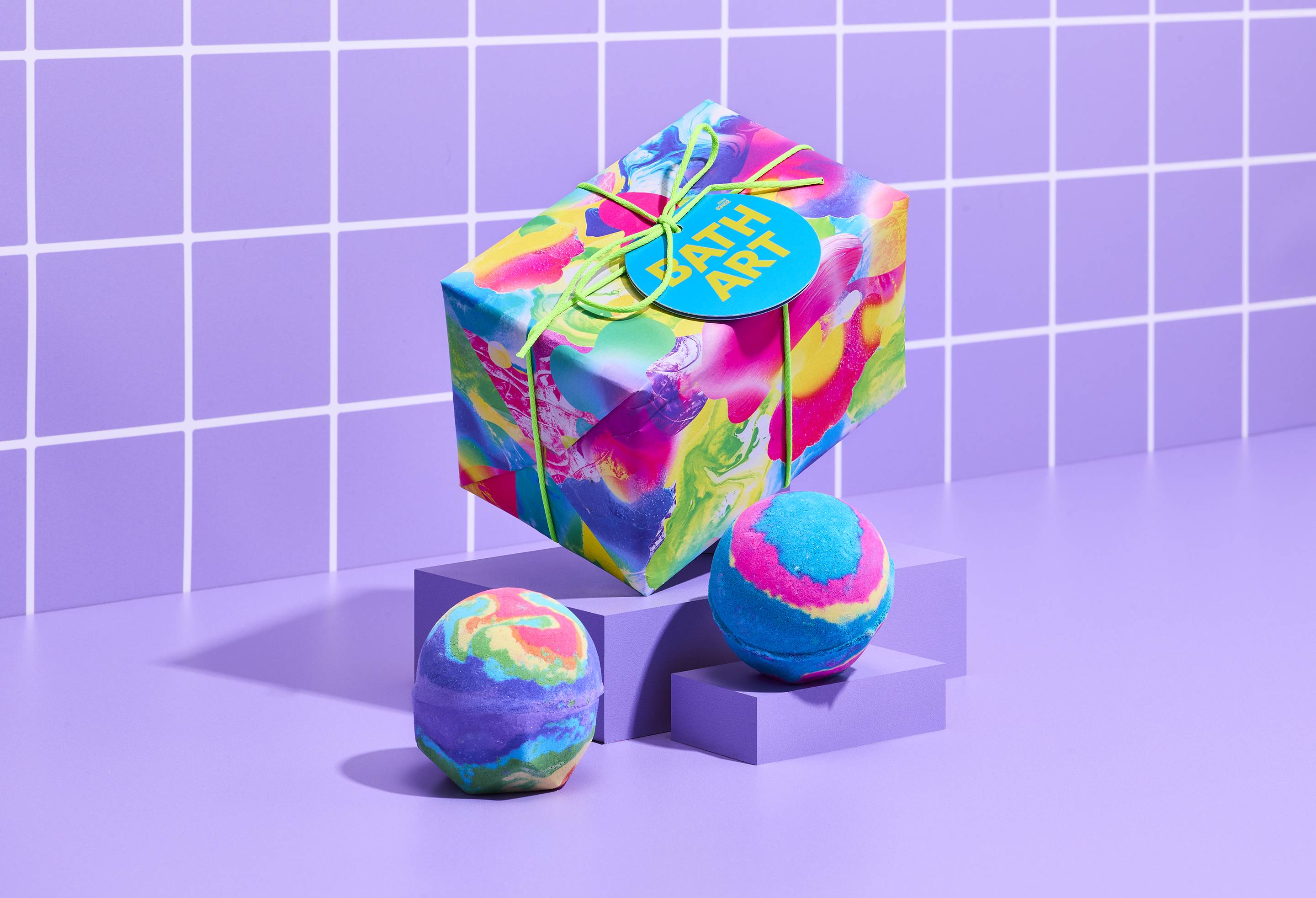 Lush Bath Art Gift with fruity bath bombs, imported from the UK