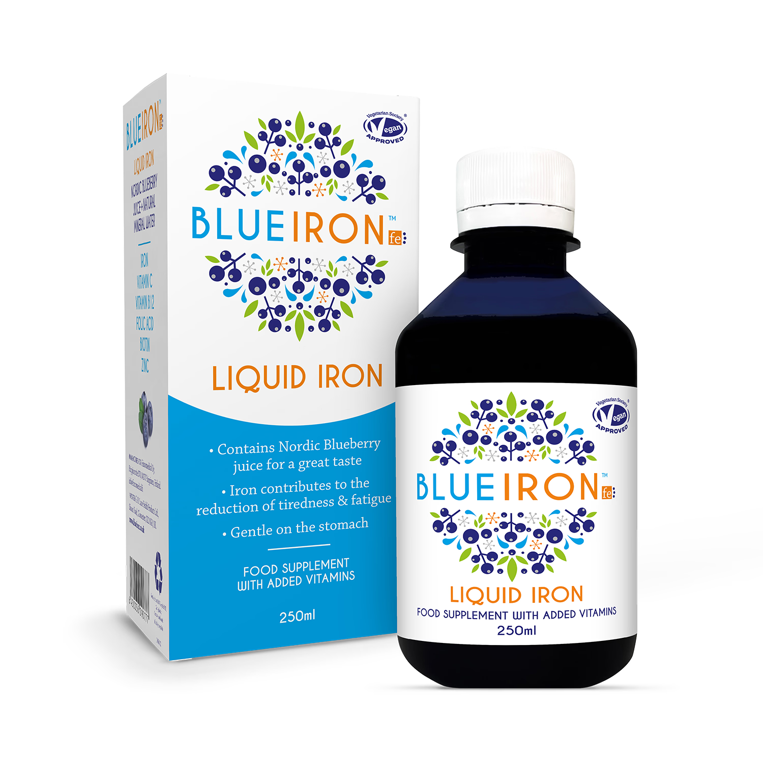 Blueiron liquid iron supplement pear blueberry 250ml - British product