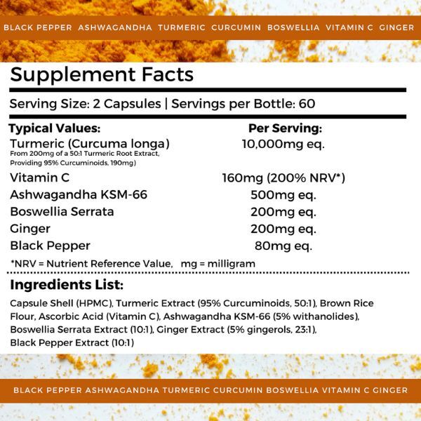 Nutripact turmeric black pepper ginger capsules 60ct (British brand)