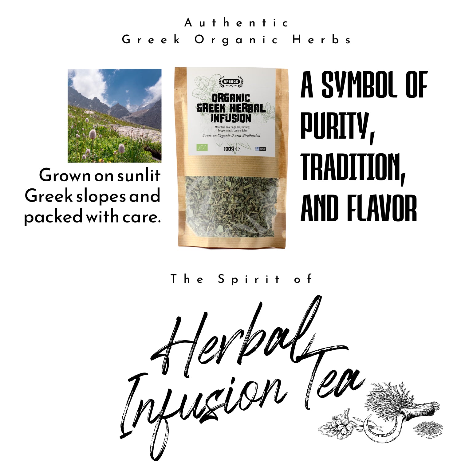 APSOGO organic herbal tea loose leaf 100g, imported from the UK