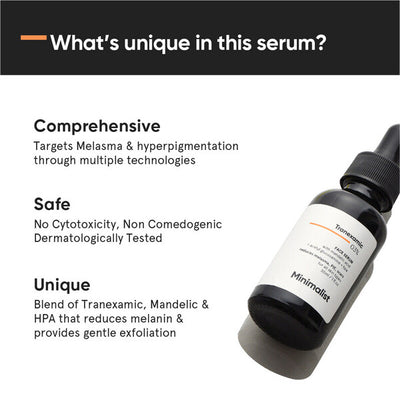 Sérum minimaliste à l'acide tranexamique pour les cicatrices d'acné et les taches brunes