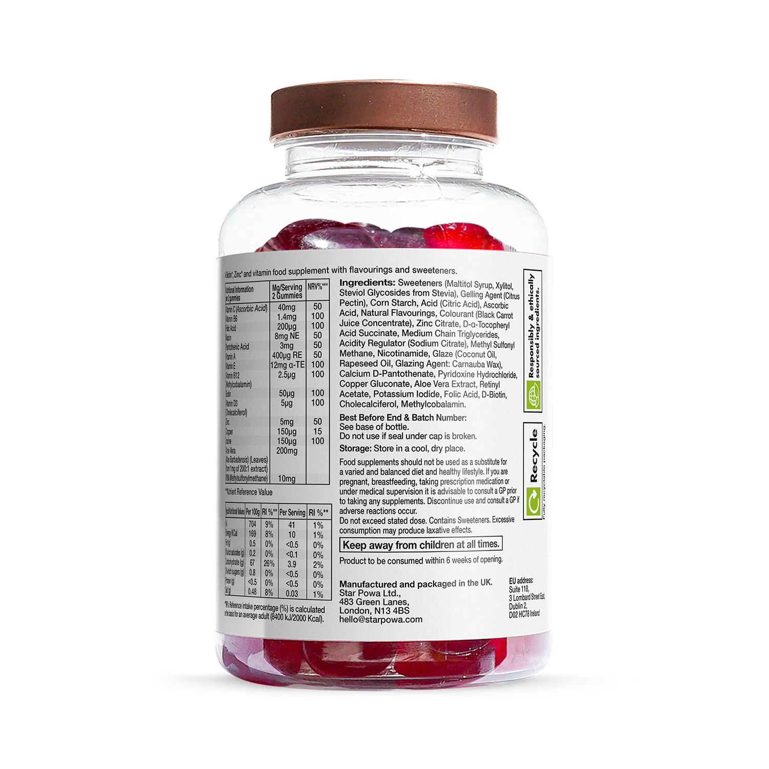 Starpowa Hair Skin Nail gummies berry flavored 60 count - British product