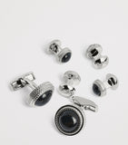 Tateossian sterling silver and onyx herringbone cufflinks and studs set (British brand)