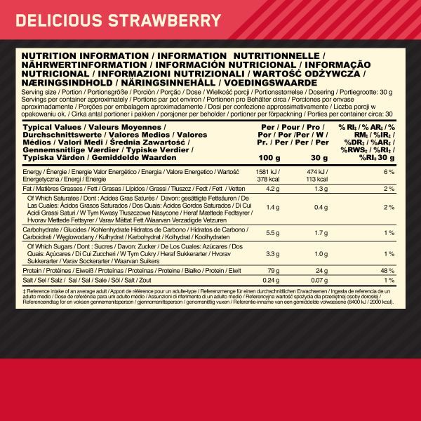 Optimum Nutrition Delicious Strawberry Whey Protein Powder 900g GOODS Superdrug   