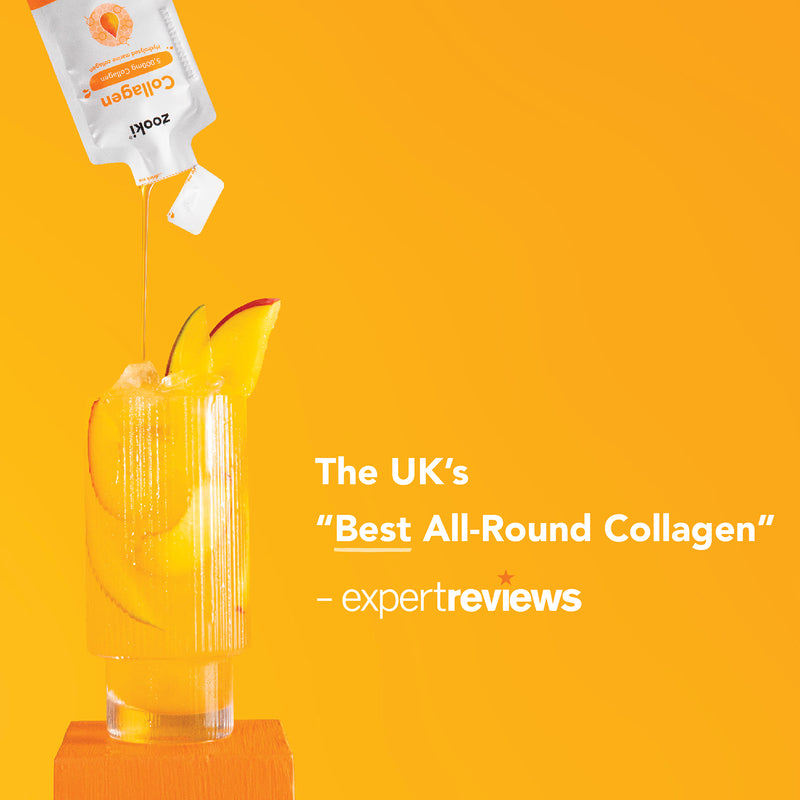 Zooki Marine Collagen Mango Peach 15ml sachet, imported from the UK