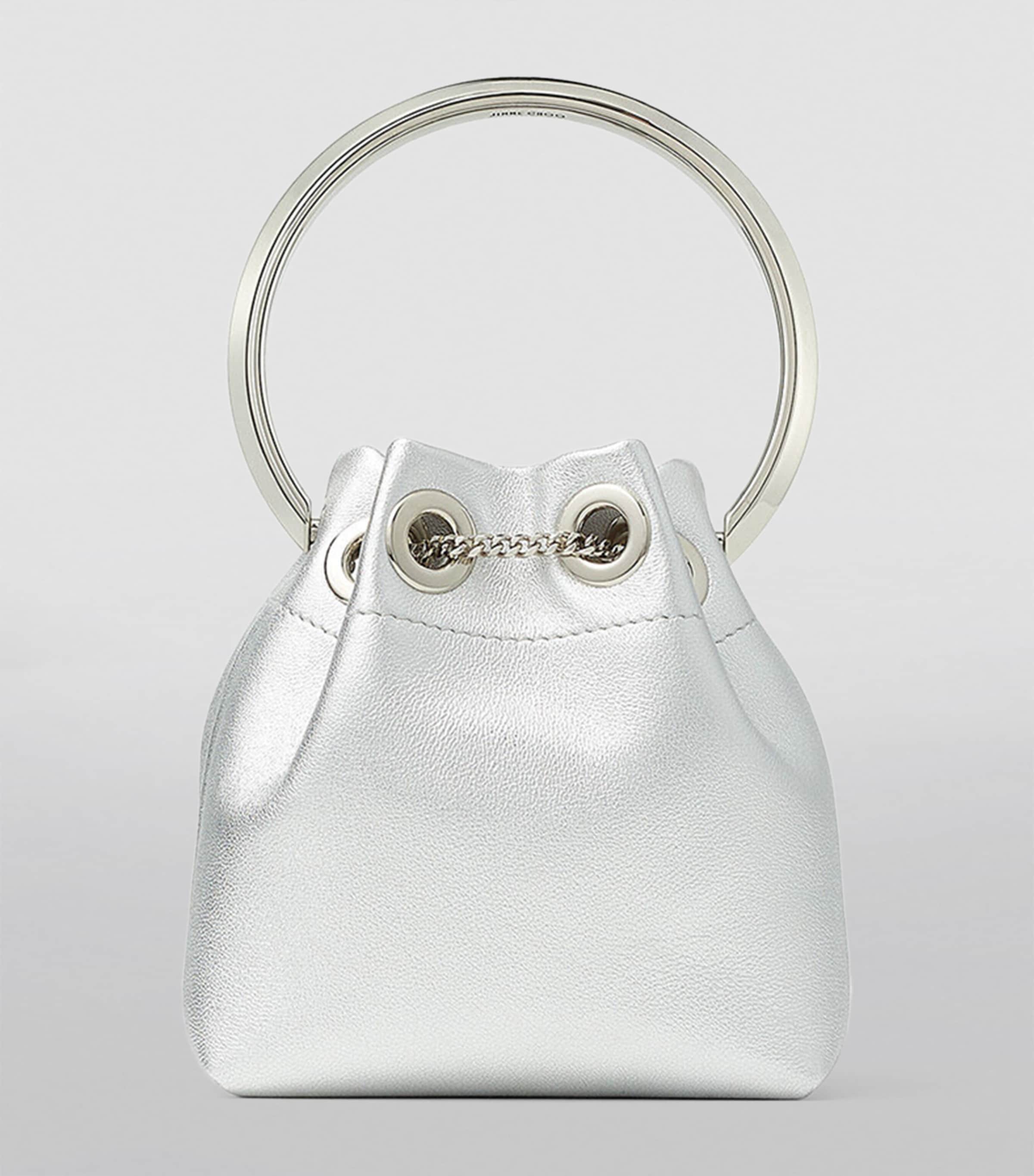Jimmy Choo Micro Bon Bon top-handle bag silver leather (British brand)