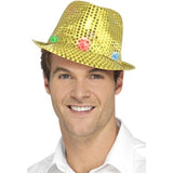 Smiffys light up sequin trilby hat gold, imported from the UK