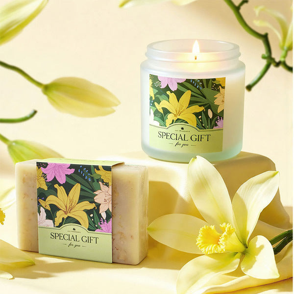 Livingandhome sunflower-scented spa gift set with candle and soap - British product