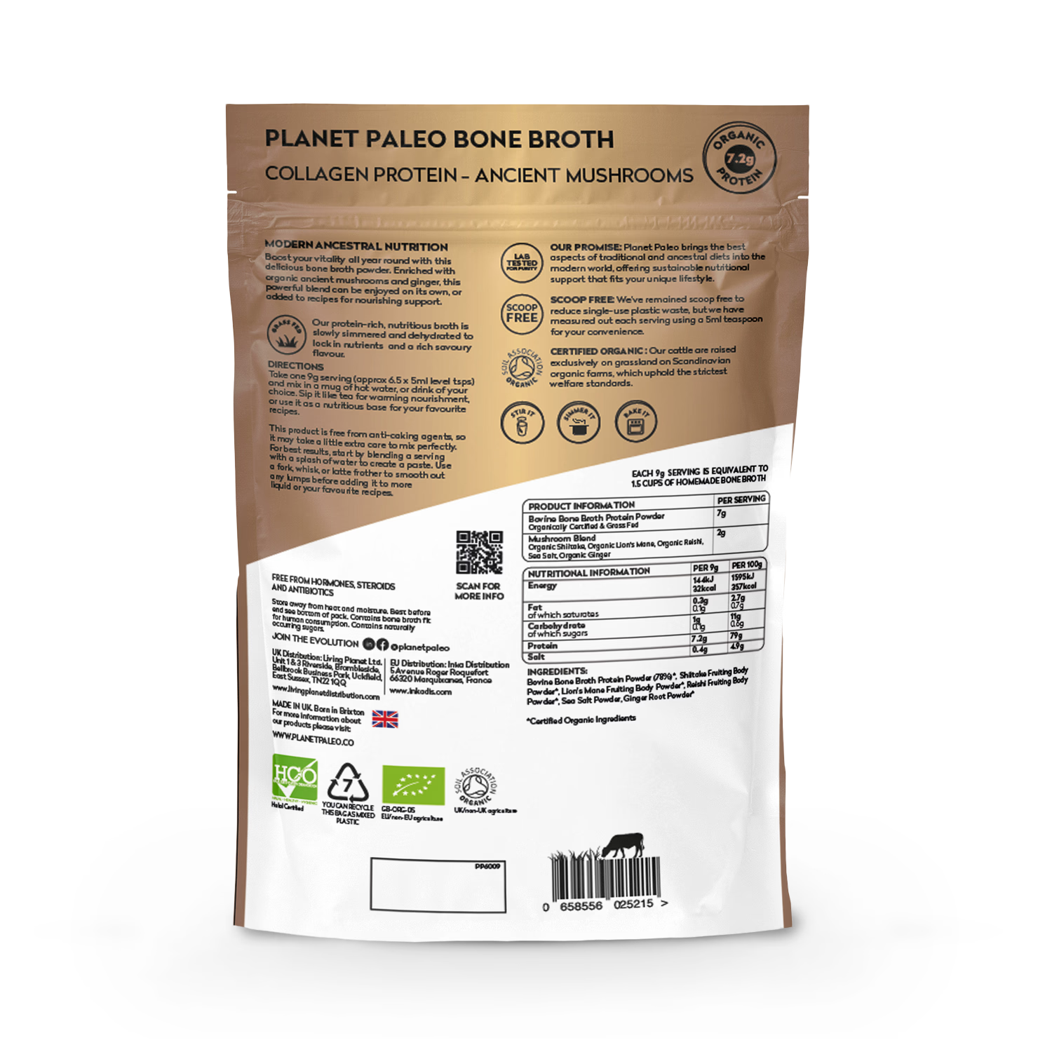 Planet Paleo bone broth ancient mushrooms 225g - British product