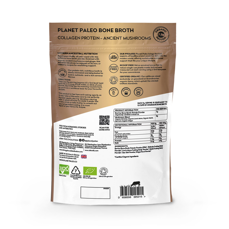 Planet Paleo bone broth ancient mushrooms 225g - British product