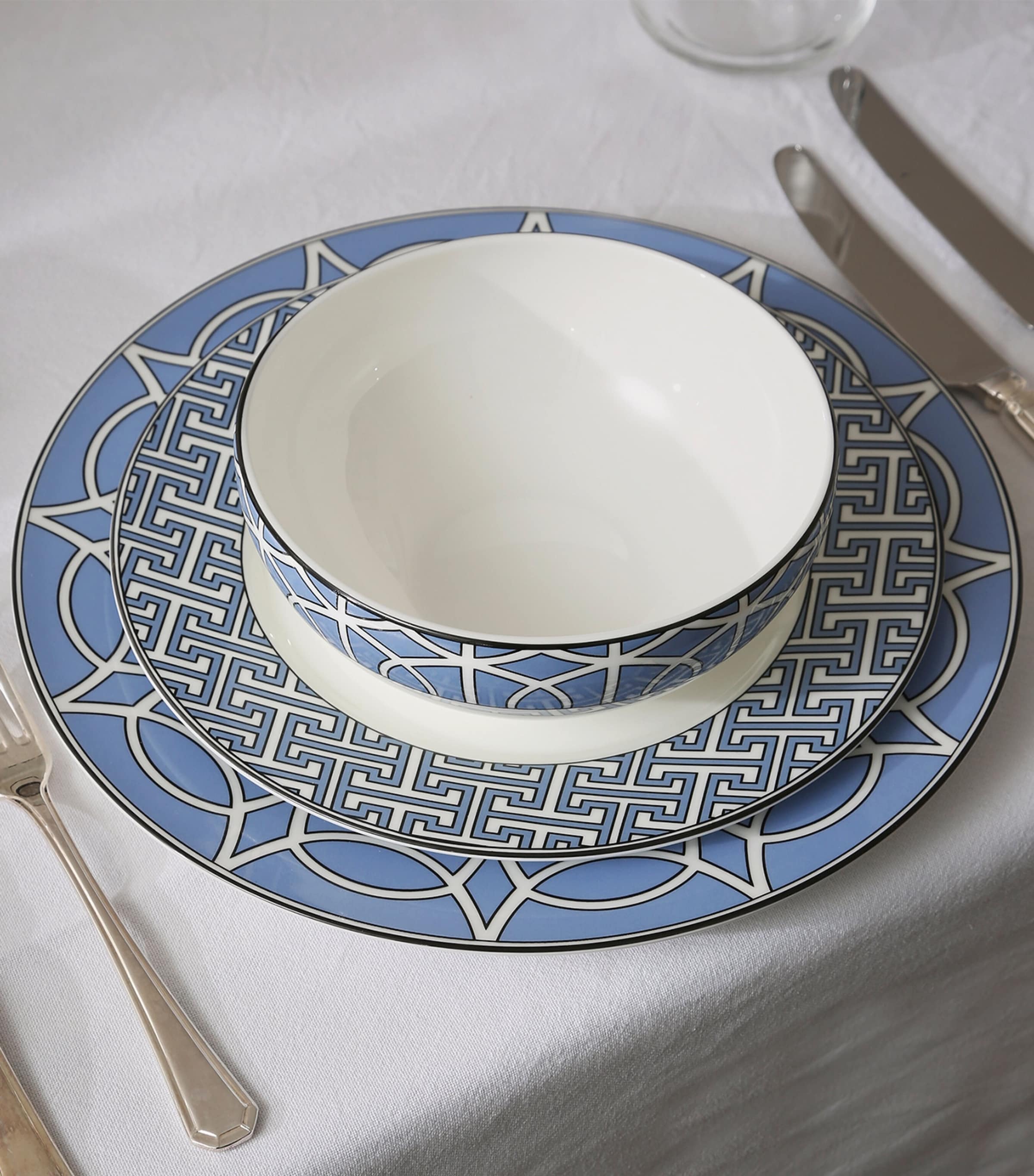 Geometric Print Fine Bone China Dinner Plates Set of 2 (26cm Diameter)