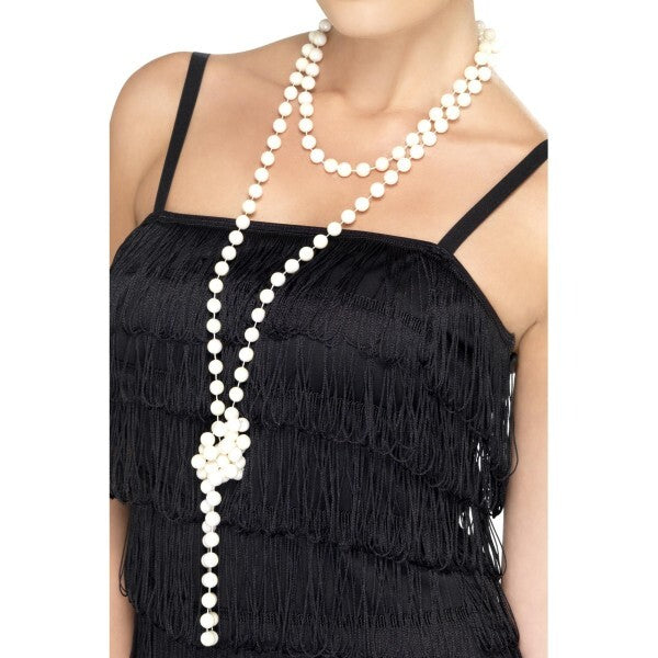 Smiffys white pearl necklace 180cm, imported from the UK