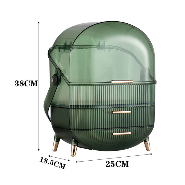 Livingandhome green makeup organizer with two drawers, imported from the UK