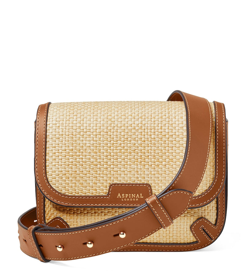 Aspinal of London Ella cross-body bag leather raffia - British product