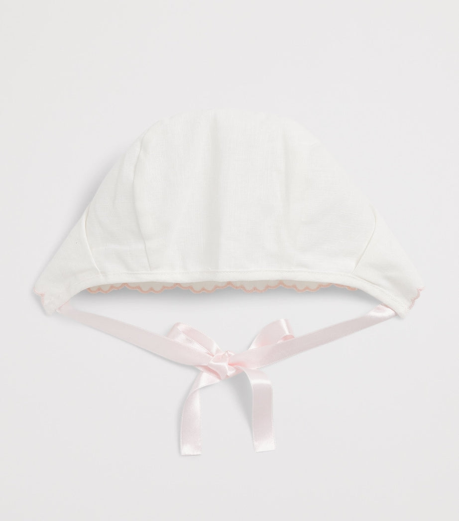Pepa London linen-silk bonnet with scalloped trim, imported from the UK