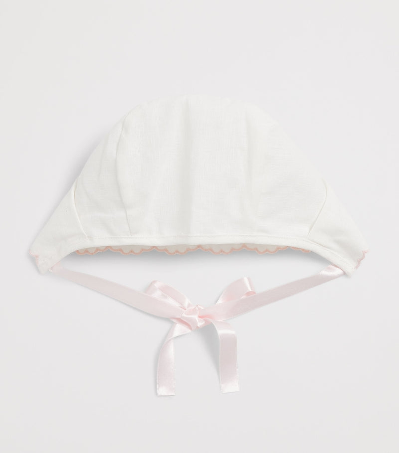 Pepa London linen-silk bonnet with scalloped trim, imported from the UK