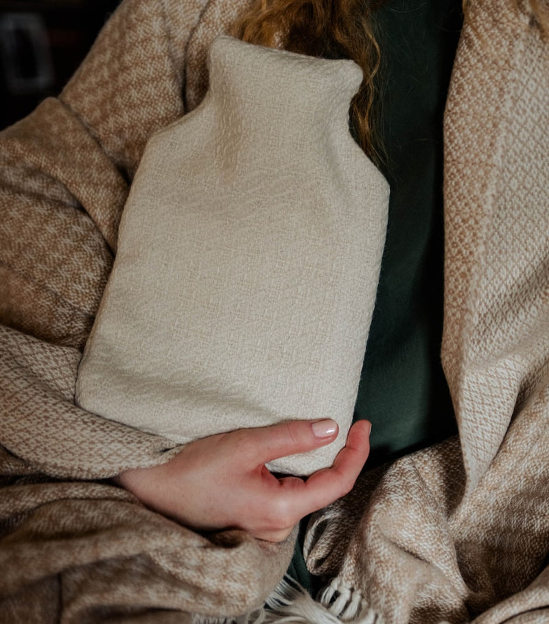 Araminta Campbell small alpaca-blend hot water bottle with rose fibre - British product