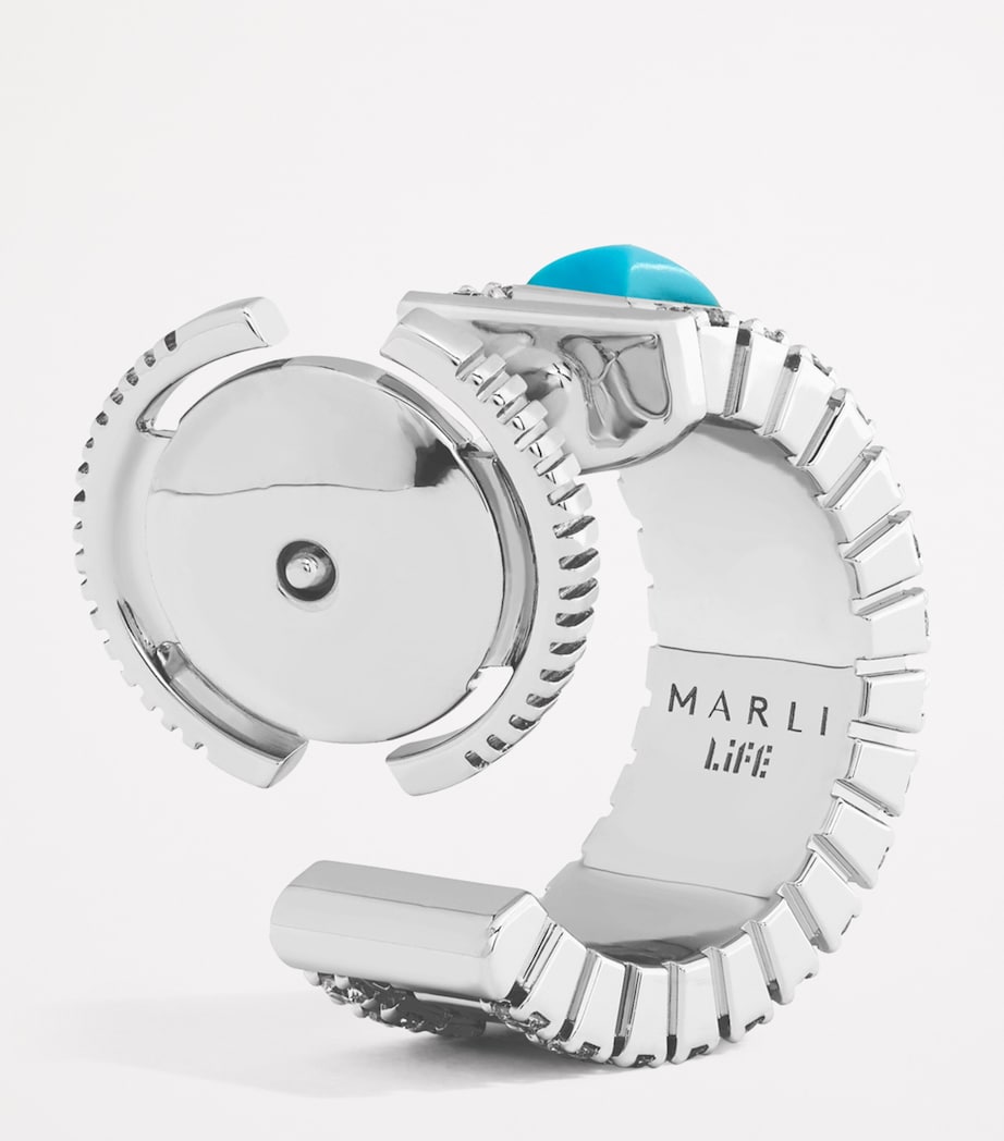 MARLI New York mini white gold diamond turquoise hoop earrings - British product