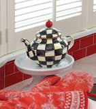 MacKenzie-Childs Courtly Check teapot with hand-painted black and white pattern, 950ml, imported from the UK