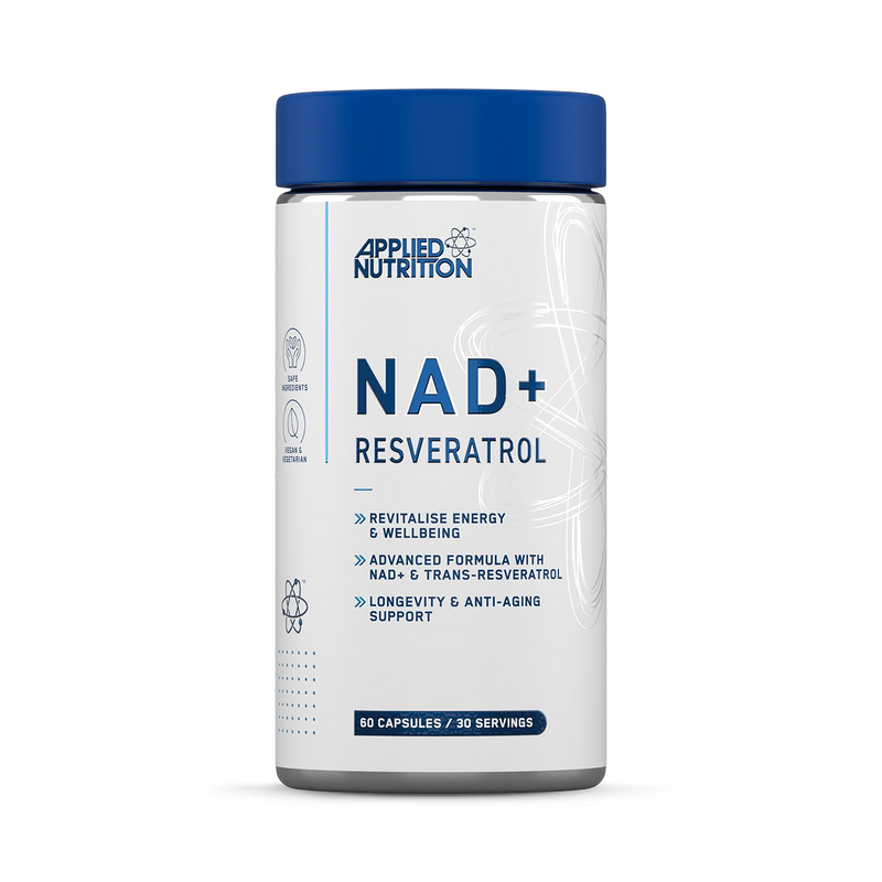 Applied Nutrition NAD+ trans-resveratrol supplement 60 capsules (British brand)