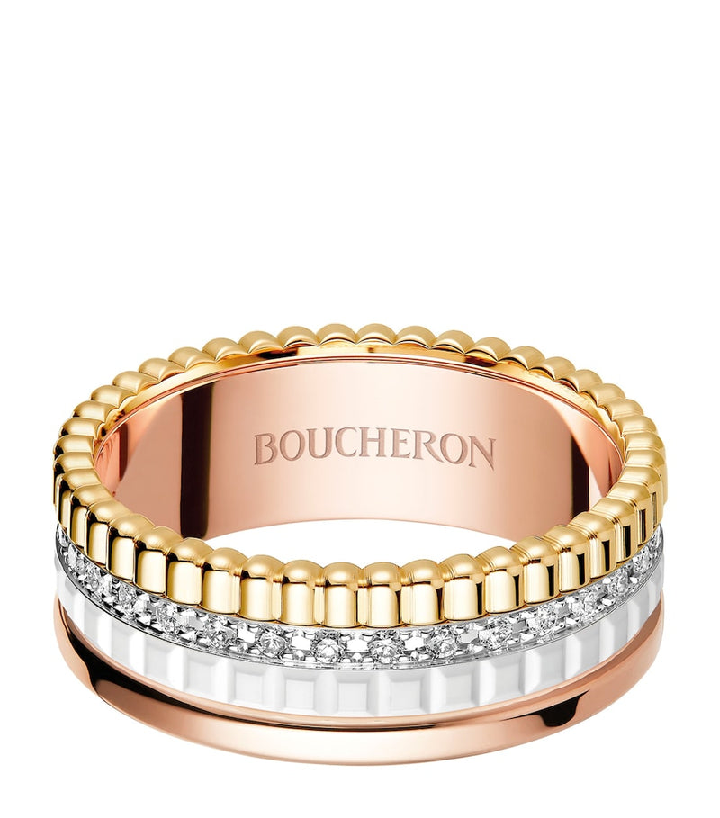 Boucheron Quatre White Edition ring mixed gold diamonds ceramic, UK version