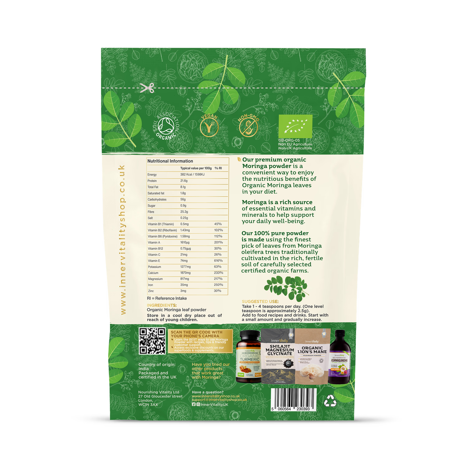 Inner Vitality organic moringa powder 300g (British brand)