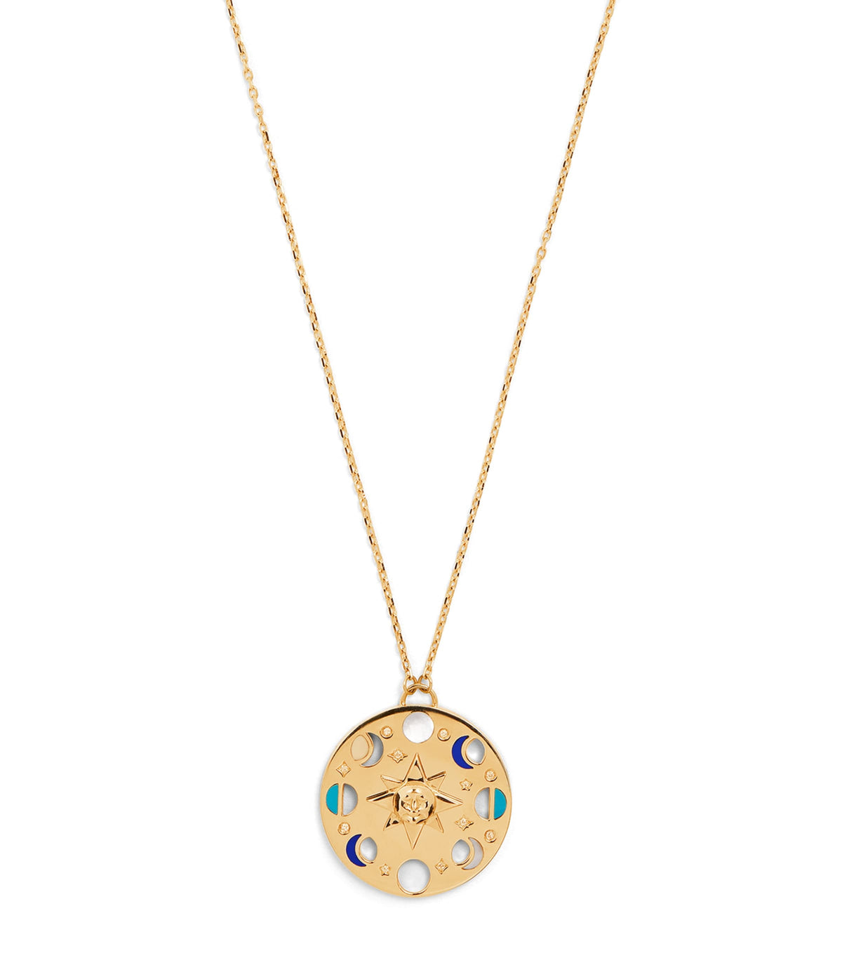 L'Atelier Nawbar yellow gold diamond lapis turquoise moon phase necklace, UK version