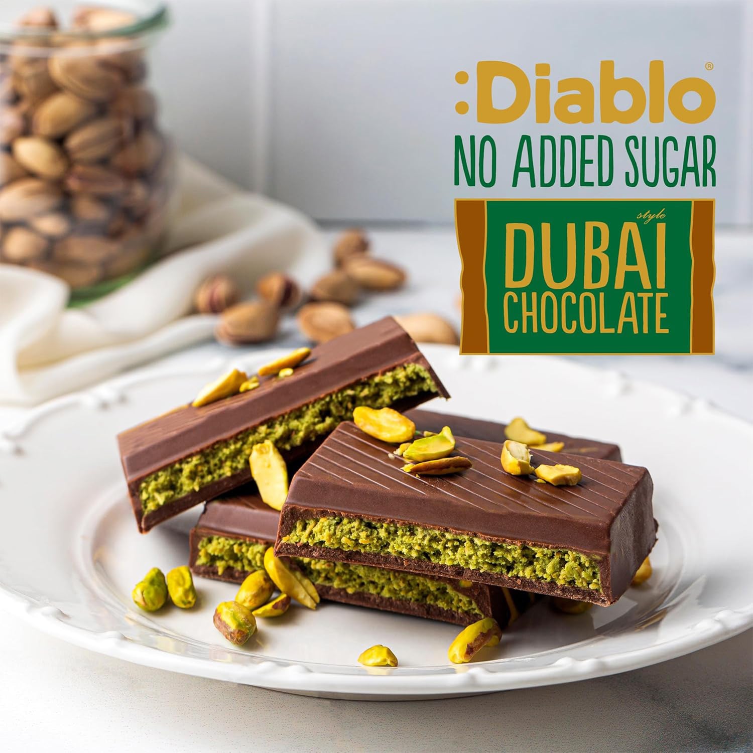 Diablo no added sugar Dubai chocolate bar 200g, UK version