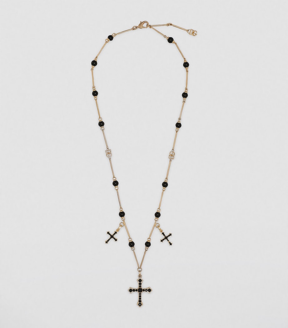Dolce&Gabbana beaded cross necklace with black beads, UK version