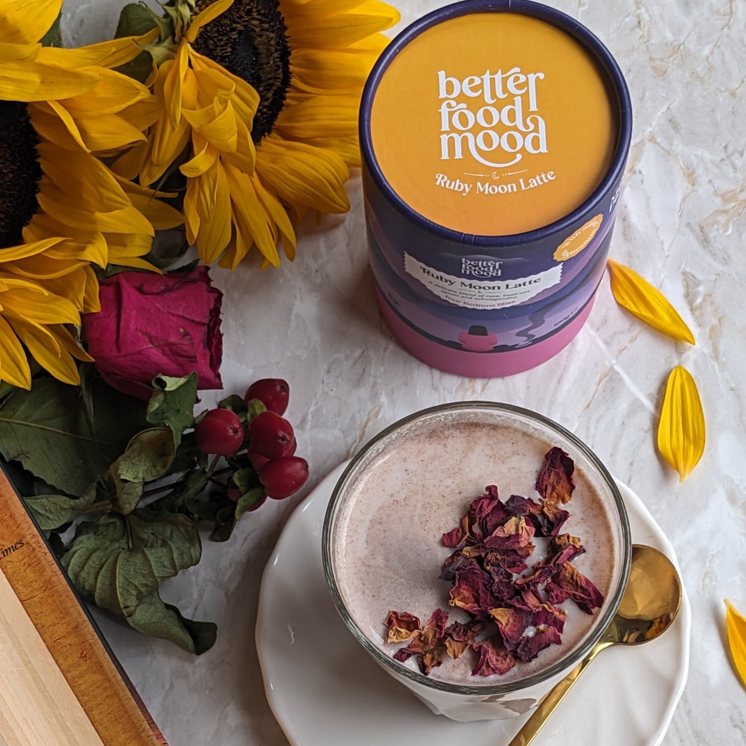Ruby Moon rose beetroot ashwagandha latte mix 100g - British product