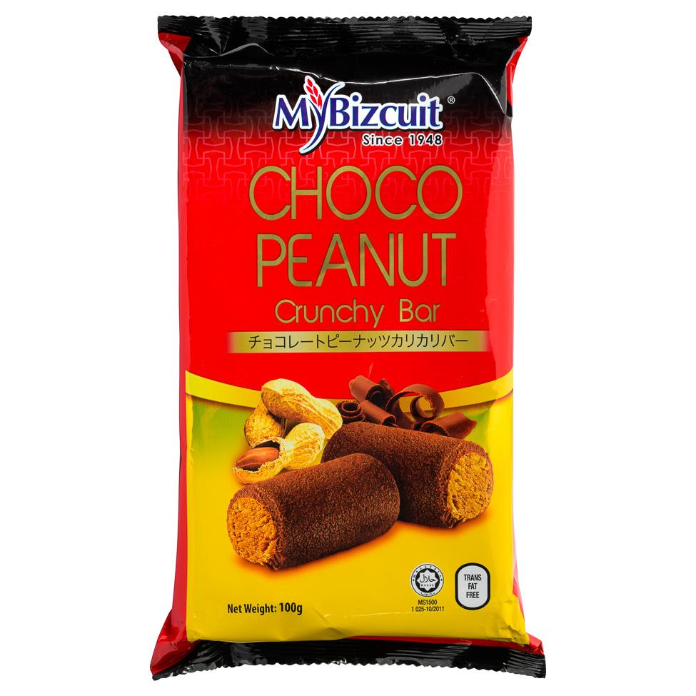 My Bizcuit Choco Peanut Crunchy Bar 100g, imported from the UK