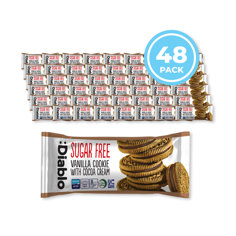 Diablo sugar free vanilla sandwich cookies 44g pack of 48, imported from the UK