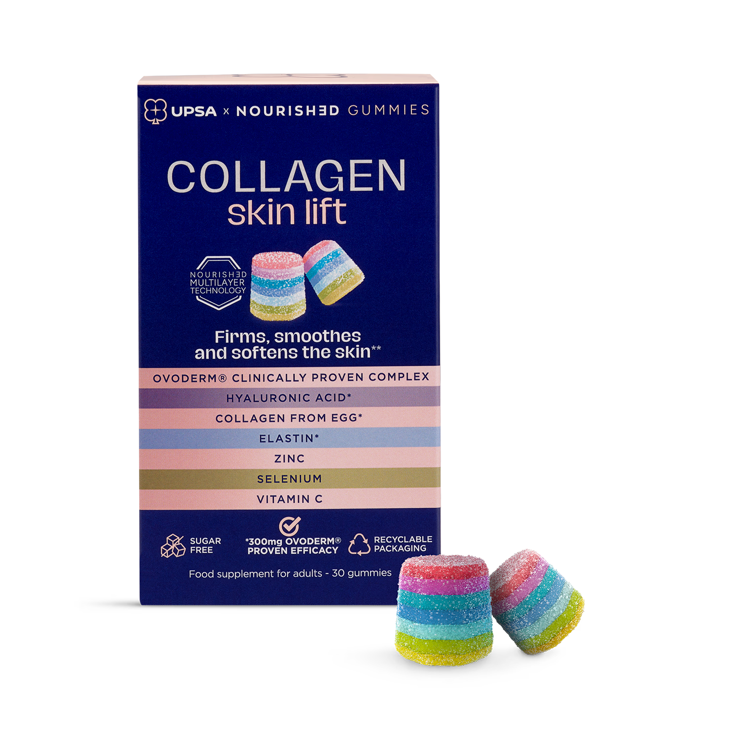 UPSA x Nourished 7-in-1 collagen skin lift gummies 30 count (British brand)