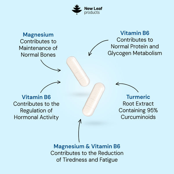 New Leaf Magnesium Glycinate B6 Turmeric 120 capsules, imported from the UK