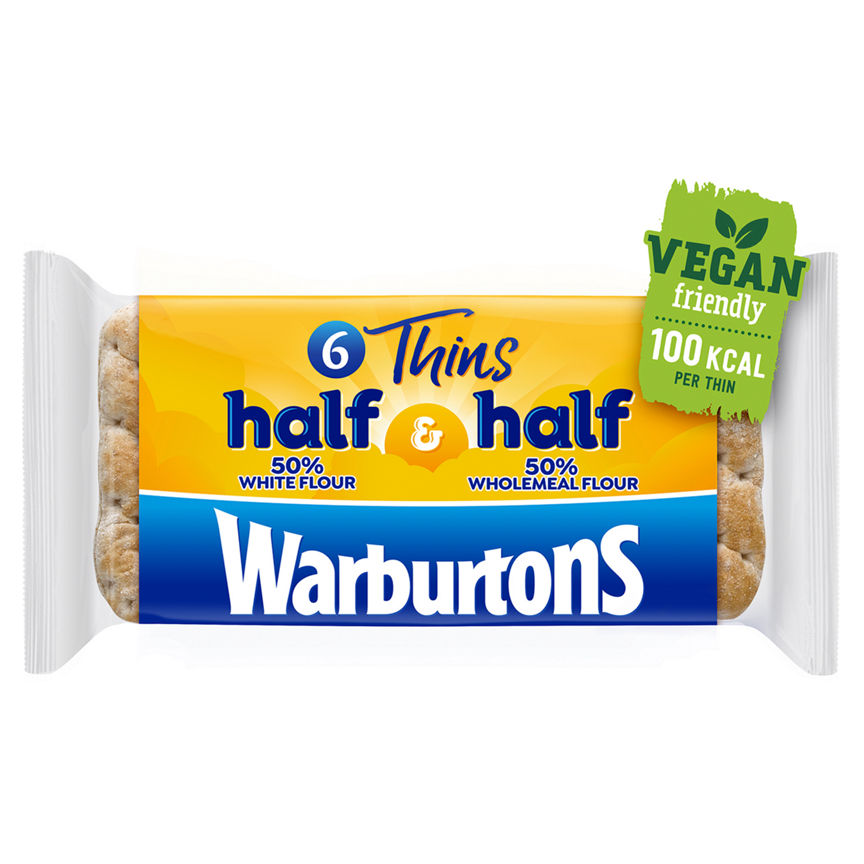 Warburtons 6 Half White Half Wholemeal Thins