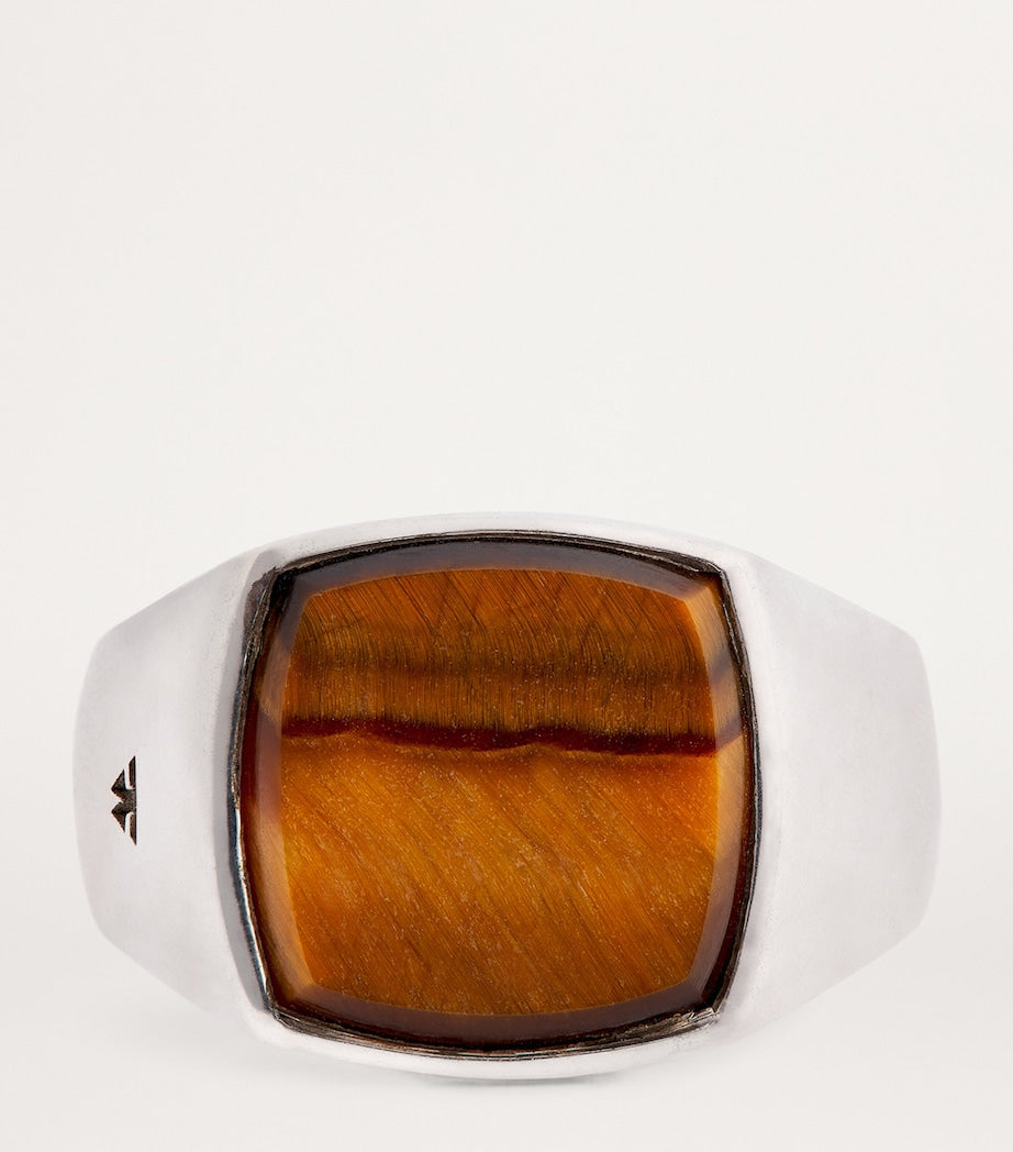 Tom Wood ring cushion tiger eye sterling silver, imported from the UK