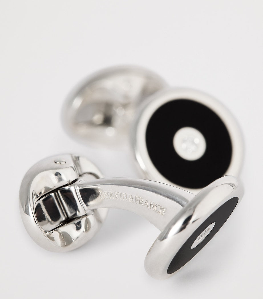 Deakin & Francis sterling silver onyx and diamond cufflinks, imported from the UK