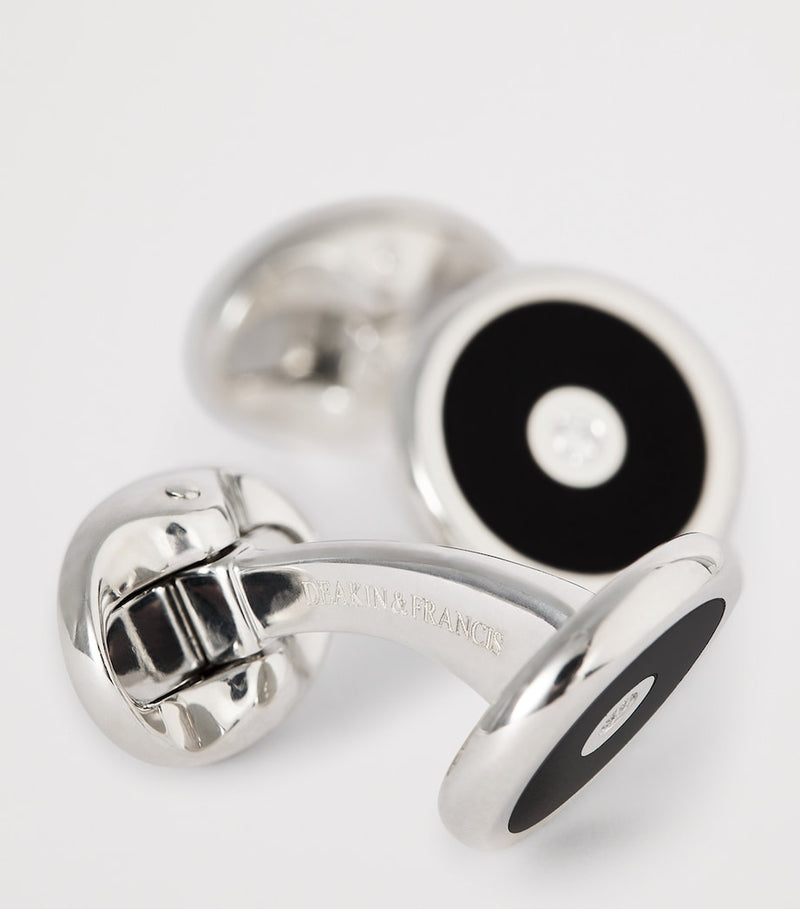 Deakin & Francis sterling silver onyx and diamond cufflinks, imported from the UK