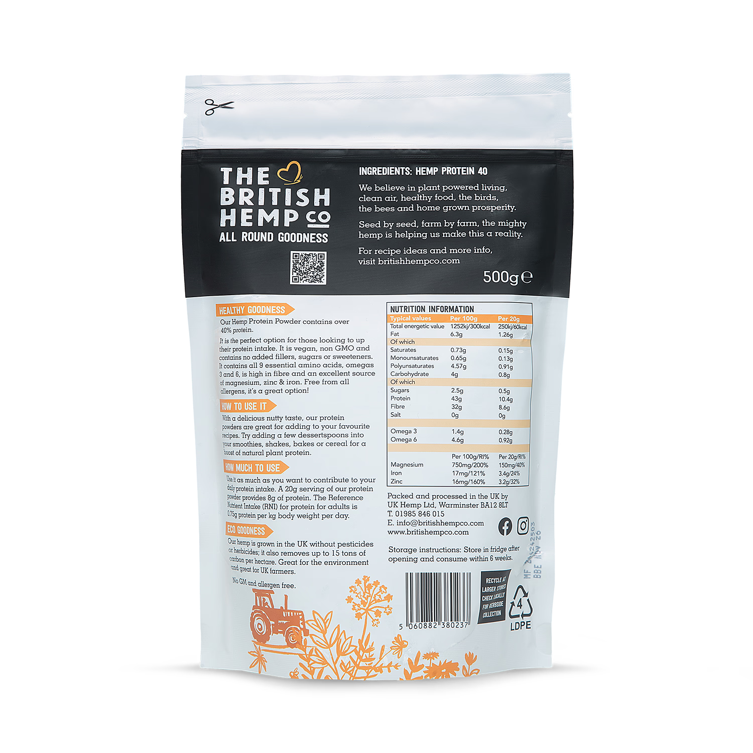 British Hemp Co hemp protein powder 40% 500g - British product
