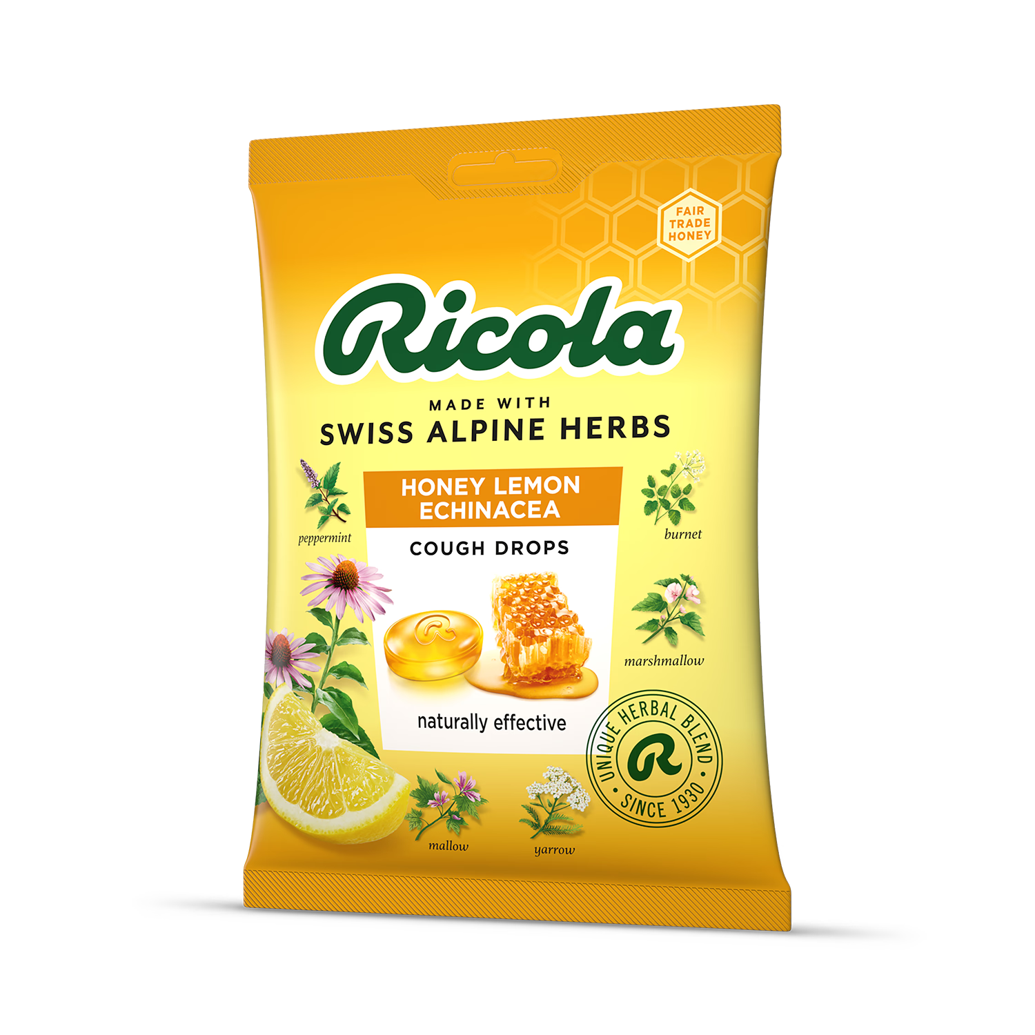Ricola Honey Lemon Echinacea Cough Drops 75g, imported from the UK