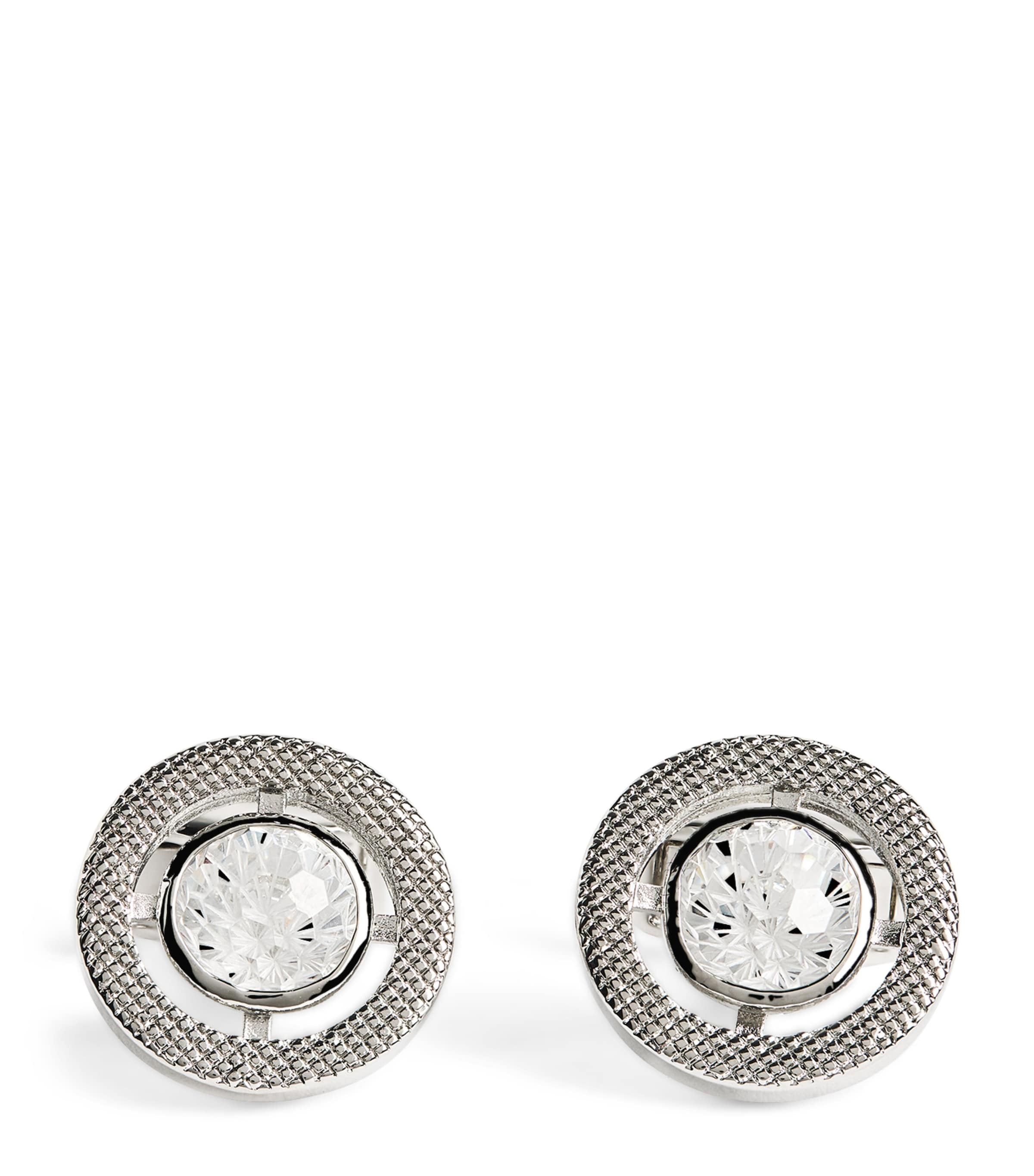 Tateossian rhodium-plated cubic zirconia halo round cufflinks (British brand)
