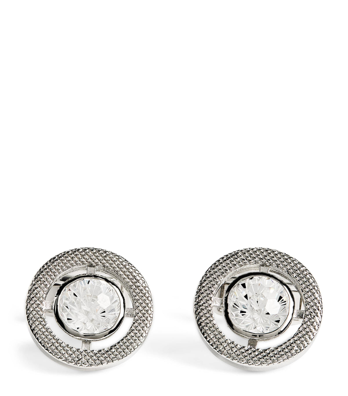 Tateossian rhodium-plated cubic zirconia halo round cufflinks (British brand)