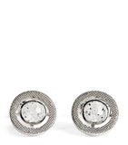 Tateossian rhodium-plated cubic zirconia halo round cufflinks (British brand)
