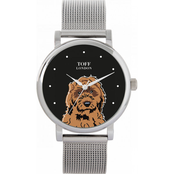 Toff London black cockapoo dog head watch stainless steel - British product