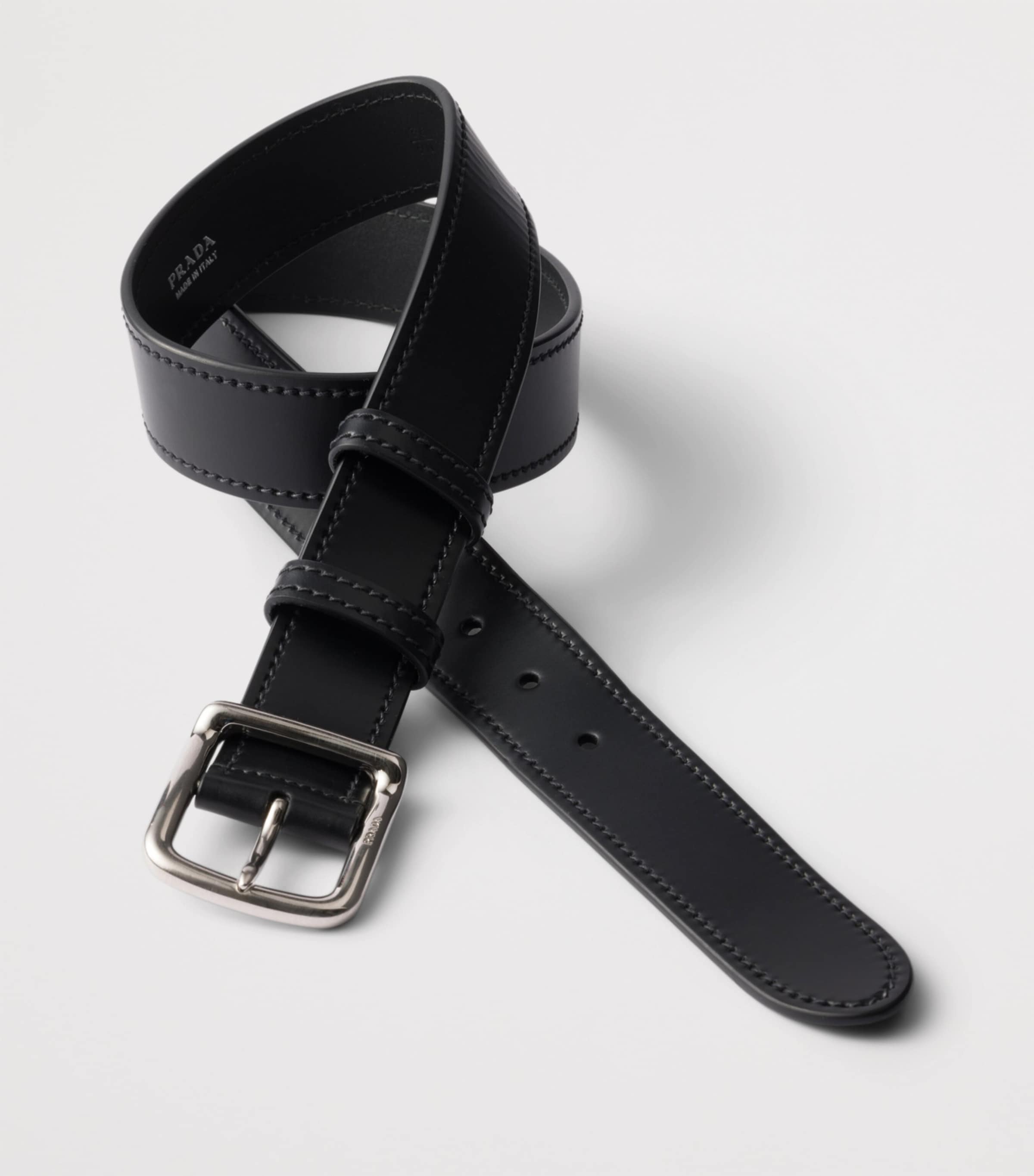 Prada leather belt with logo buckle, UK version