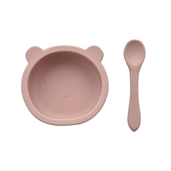 Bambino Silicone Feeding Set Bib and Spoon Pink - British product
