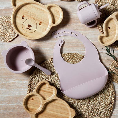Bambino Rosa Silikon Lätzchen Schüssel und Löffel Set