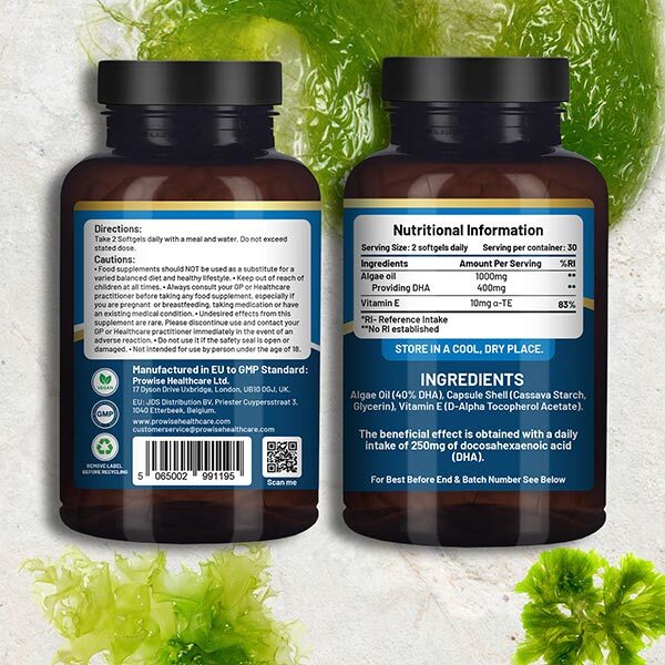 Prowise Algae Omega-3 60 Softgels, imported from the UK